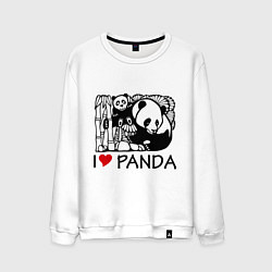 Свитшот хлопковый мужской I love panda, цвет: белый