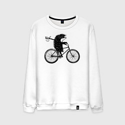 Свитшот хлопковый мужской Ежик на велосипеде, цвет: белый
