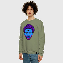 Свитшот хлопковый мужской Childish Gambino синяя голова, цвет: авокадо — фото 2