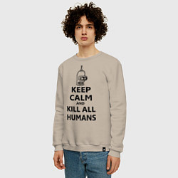 Свитшот хлопковый мужской Keep Calm & Kill All Humans, цвет: миндальный — фото 2