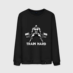 Свитшот хлопковый мужской Train hard тренируйся усердно, цвет: черный