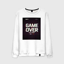 Свитшот хлопковый мужской Game Over: Glitch Effect, цвет: белый