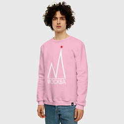 Свитшот хлопковый мужской Москва-белый логотип-2, цвет: светло-розовый — фото 2