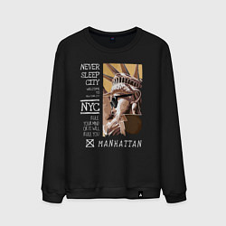 Свитшот хлопковый мужской New York never sleep city, цвет: черный