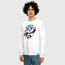 Свитшот хлопковый мужской Панда скейтер, цвет: белый — фото 2
