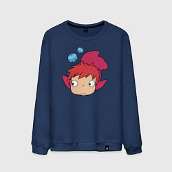 Свитшот хлопковый мужской Рыбка Поньо на утесе, цвет: тёмно-синий