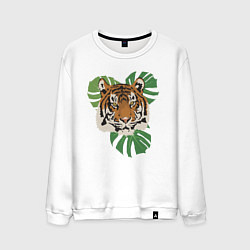Свитшот хлопковый мужской Тигр в джунглях, цвет: белый