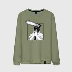 Свитшот хлопковый мужской Человек Бензопила Дэнджи, цвет: авокадо