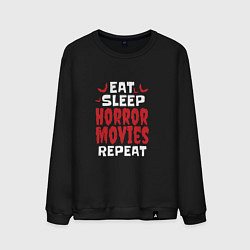 Свитшот хлопковый мужской Eat Sleep Horror Movies Repeat, цвет: черный