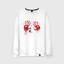 Свитшот хлопковый мужской Кровавые отпечатки рук, цвет: белый