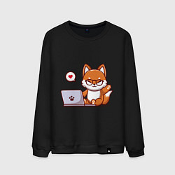 Свитшот хлопковый мужской Cute fox and laptop, цвет: черный