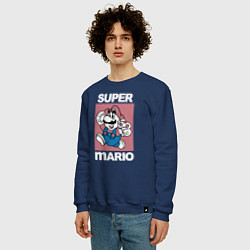 Свитшот хлопковый мужской Супер Марио с грибочком, цвет: тёмно-синий — фото 2