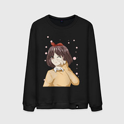 Свитшот хлопковый мужской Милая аниме девочка в свитере, цвет: черный