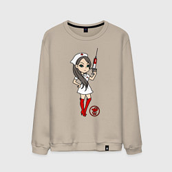 Свитшот хлопковый мужской Медсестра со шприцом, цвет: миндальный