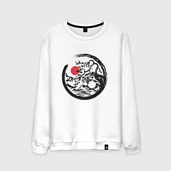 Свитшот хлопковый мужской Инь и Янь пейзаж в стиле Энсо, цвет: белый