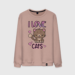 Свитшот хлопковый мужской I Love Cats, цвет: пыльно-розовый