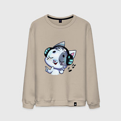 Свитшот хлопковый мужской Котик в наушниках, цвет: миндальный