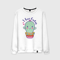 Свитшот хлопковый мужской I Love Cactus, цвет: белый