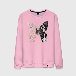 Свитшот хлопковый мужской Бабочка и цветы, цвет: светло-розовый