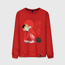 Свитшот хлопковый мужской Кенма Козуме с котиком Haikyuu, цвет: красный