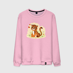 Свитшот хлопковый мужской Тигренок и бабочки, цвет: светло-розовый