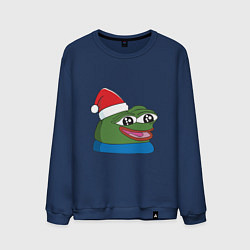 Свитшот хлопковый мужской Pepe, pepe happy, Пепе хеппи, pepe happy new year, цвет: тёмно-синий