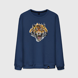 Свитшот хлопковый мужской Ярость тигра, цвет: тёмно-синий