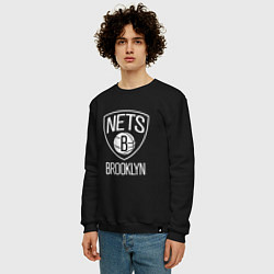 Свитшот хлопковый мужской Бруклин Нетс логотип, цвет: черный — фото 2