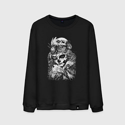 Свитшот хлопковый мужской Череп, розы и тату, цвет: черный