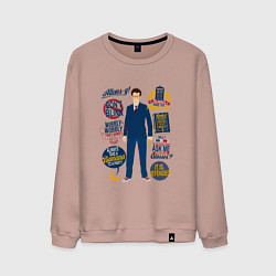 Свитшот хлопковый мужской Доктор кто теннант, цвет: пыльно-розовый
