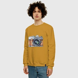 Свитшот хлопковый мужской Ретро фотокамера, цвет: горчичный — фото 2