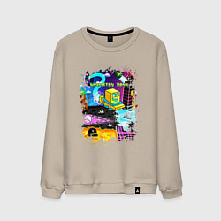 Свитшот хлопковый мужской Geometry Dash: Pixel Logo, цвет: миндальный