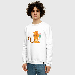 Свитшот хлопковый мужской Тигр с мороженым - символ года, цвет: белый — фото 2