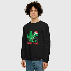 Свитшот хлопковый мужской Christmas Dinosaur, цвет: черный — фото 2