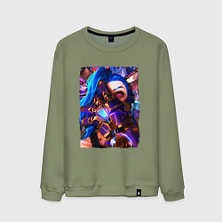 Свитшот хлопковый мужской ARCANE LOL JINX FACE LEAGUE OF LEGENDS, цвет: авокадо