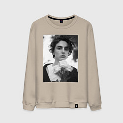 Свитшот хлопковый мужской Timothee Chalamet с розами, цвет: миндальный