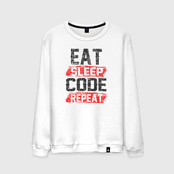 Свитшот хлопковый мужской EAT SLEEP CODE REPEAT, цвет: белый