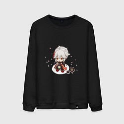 Свитшот хлопковый мужской Отдыхающий Кадзуха с лепестками сакуры, цвет: черный