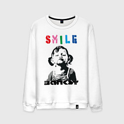 Свитшот хлопковый мужской BANKSY SMILE девочка улыбается, цвет: белый