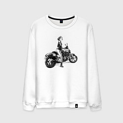 Свитшот хлопковый мужской Японская девушка на мотоцикле, цвет: белый
