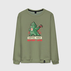 Свитшот хлопковый мужской Coffee First Destroy Later, цвет: авокадо