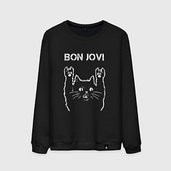 Свитшот хлопковый мужской Bon Jovi Рок кот, цвет: черный