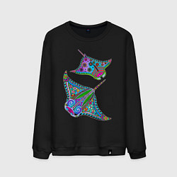 Свитшот хлопковый мужской Скаты с психоделической раскраской, цвет: черный