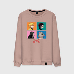 Свитшот хлопковый мужской Клинок, рассекающий демонов Коллаж, цвет: пыльно-розовый