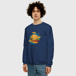 Свитшот хлопковый мужской Бургер Планета Planet Burger, цвет: тёмно-синий — фото 2