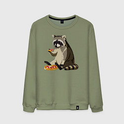 Мужской свитшот Енот кушает пиццу