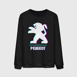 Свитшот хлопковый мужской Значок Peugeot в стиле Glitch, цвет: черный