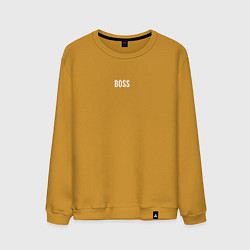 Свитшот хлопковый мужской Boss White Text, цвет: горчичный