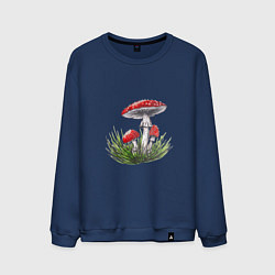 Свитшот хлопковый мужской Мухоморы в траве, цвет: тёмно-синий