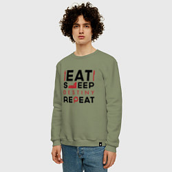 Свитшот хлопковый мужской Надпись: Eat Sleep Destiny Repeat, цвет: авокадо — фото 2